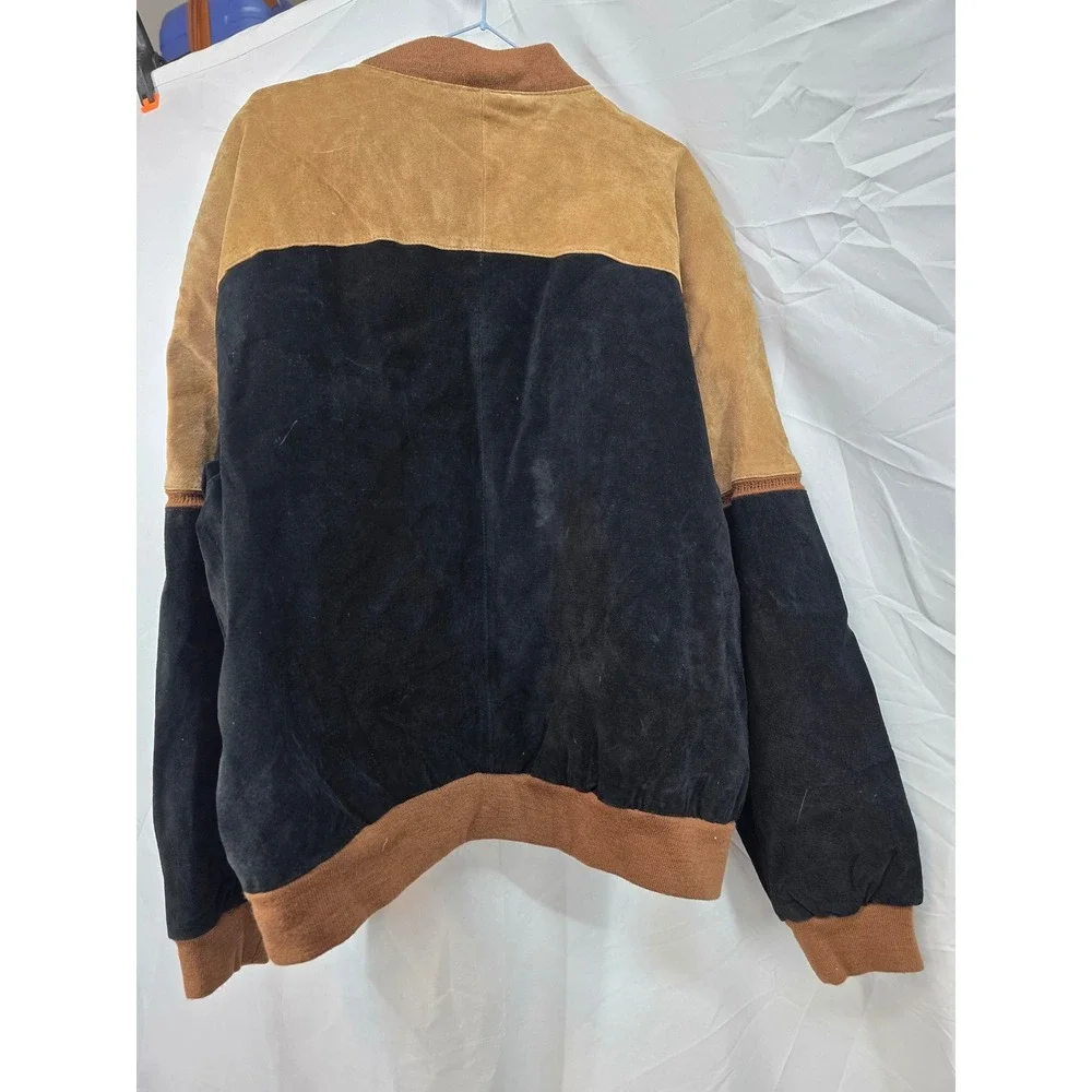 TUSKANY Mens Genuine Leather Suede Bomber Jacket 3XL Tan‎ Black Aztec